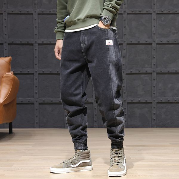 

2021 new fashion streetwear loose fit black gray spliced designer denim cargo hombre hip hop jeans men joggers pants kszo, Blue