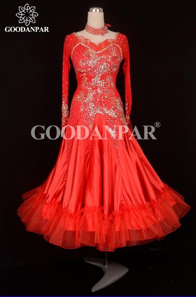 

red ballroom dance dress for competition standard dress lady dance costumes goodanpar ballroom dancing costumes long sleeves, Black;red