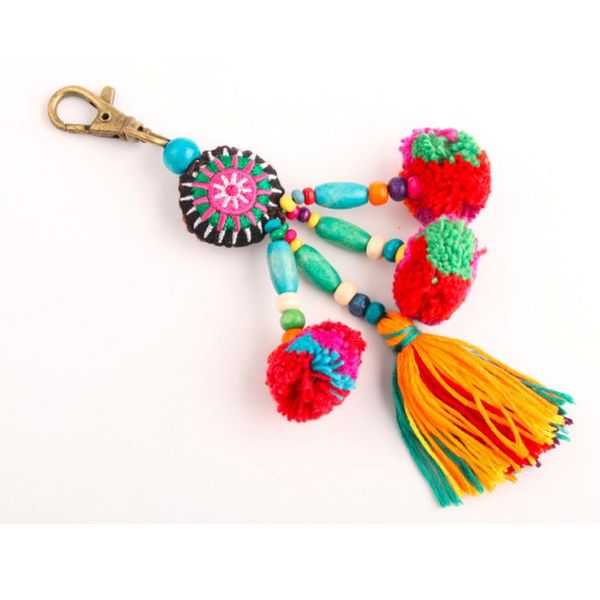 

мода pom pom tassels bearchain с деревянной жемчужной ключевой цепочкой pompom keyring diy tassel key rings мода женщины ювелирные изделия q
