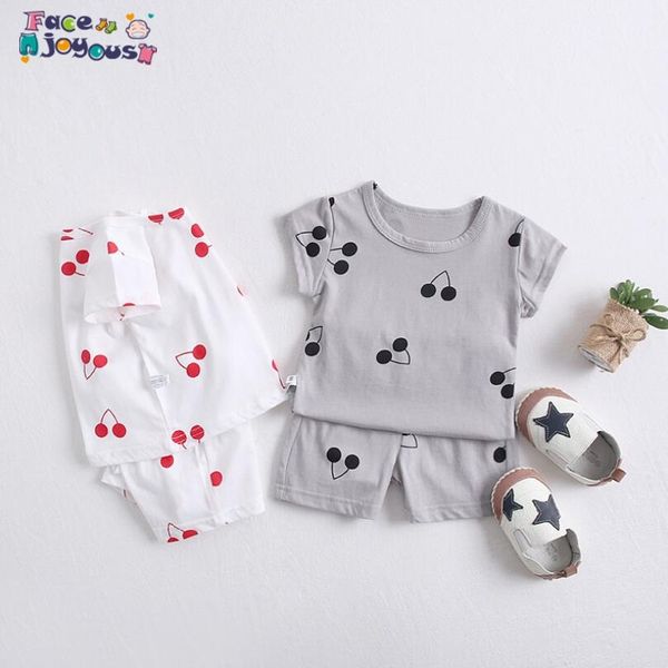 

summer baby girls boys clothing set cotton cherry o-neck t shirt and elastic band shorts 2 piece suit for girl boy clothes 0-24m y200803, White