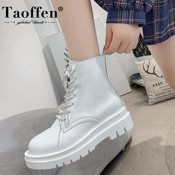

boots taoffen fashion ankle for women round toe thick heel solid color outdoot ladies footwear size 35-40, Black