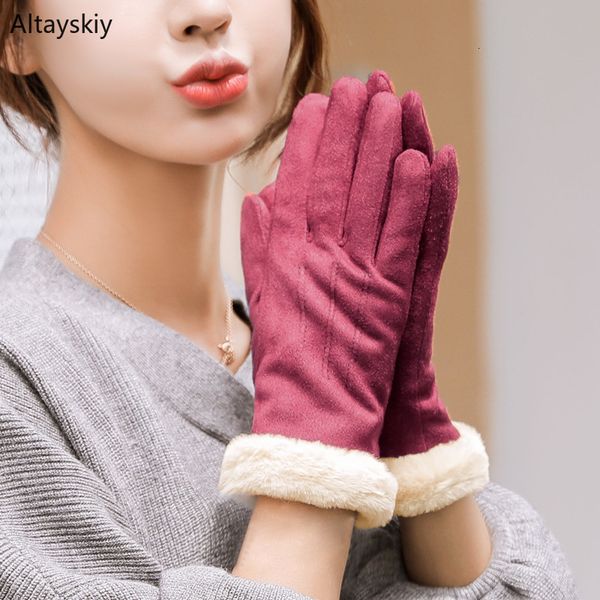 

gloves women thicken solid warm plus velvet touch screen kawaii womens mittens students winter driving outdoor ladies glove chic, Blue;gray