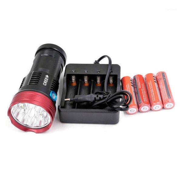 

flashlights torches hunting 9000 lumens king 9t6 led 9 x xm-l t6 torch lantern for camping work lamp+4x 18650 battery+charger1