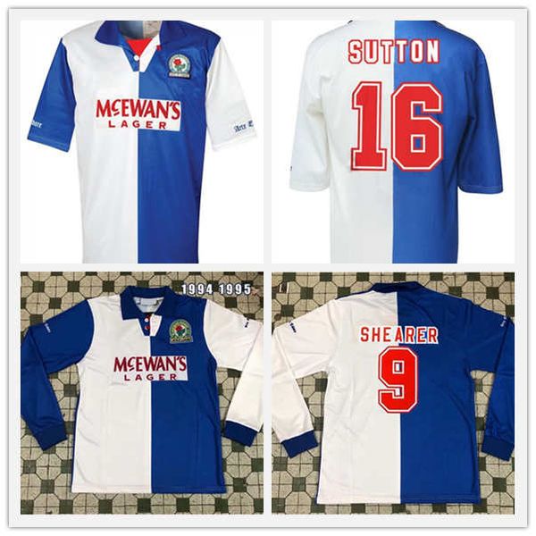 

blackburn rovers long sleeve 1994 1995 retro soccer jersey blackburn alan shearer sutton hendry sherwood berg vintage classic foo, Black;gray