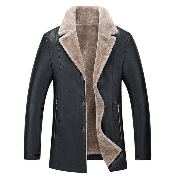

faux fur shearling coats outerwear men turn down collar single breasted jacket male faux leather coats 2020 new autumn winter, Black