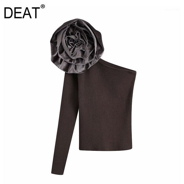 

women's sweaters [deat] 2021 spring fashion casual solid color long sleeve flowers asymmetry knitted women's pullover sweater 13w2, White;black