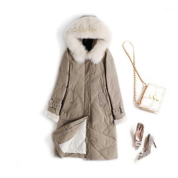 

women hooded long duck down jacket with fur collar solid color fashion warm loose coat lady korean style down clothes1, Black