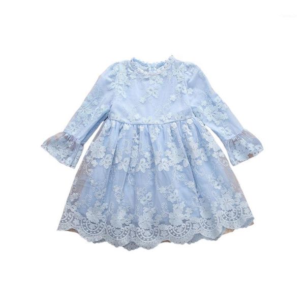 

girl's dresses 2021 spring autumn girls flower embroidery long sleeve dress sweet mesh children princess gown toddlers breathable cloth, Red;yellow