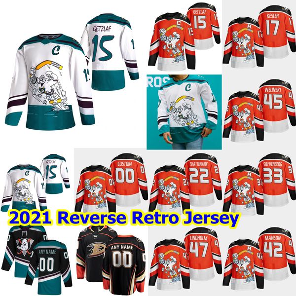 

anaheim ducks 2021 reverse retro hockey jersey ondrej kase jersey nick ritchie korbinian holzer joel persson sonny milano custom stitched, Black;red
