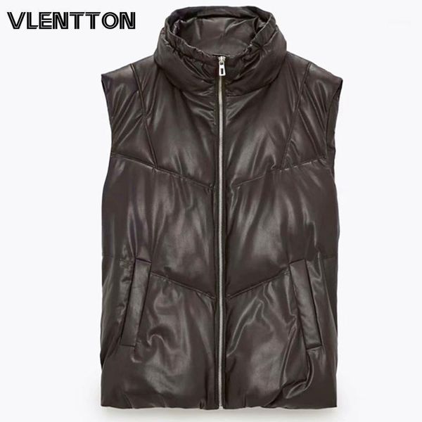 

2021 winter women warm faux leather vest coat casual zipper sleeveless parka jacket female cotton waistcoat outwear ladies1, Black;white