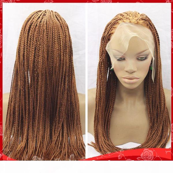 

natural 150% brown straight braiding hair heat resistant fiber braided glueless brazilian synthetic lace front wigs for black women 24inch