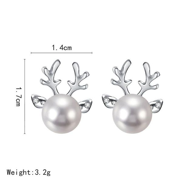 

новые 1 пары элегантные горячие продажи рождественские моды рождество жемчужное олень серьги ушной стад модные украшения подарок для женщин, Golden;silver