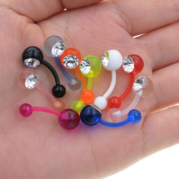 

1pc shining acrylic belly piercing ombligo 1.611mm crystal navel piercing indian style navel ombligo piercing nombril nose ring h wmtaot, Black