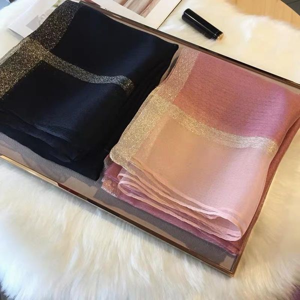 

silk scarf women spring and summer water ripple gold line solid color long scarf female shawl hair hijab, Blue;gray