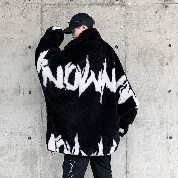 

new 2021 lamb wool thick male style loose warm quilted jacket hgpo, Black