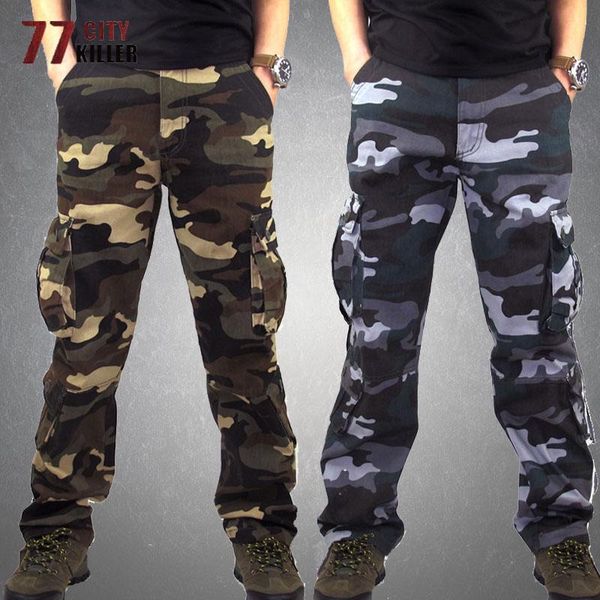 

camouflage cargo pants men casual multiple pockets cotton trousers male outdoor hip hop straight tactical mens pants, Black
