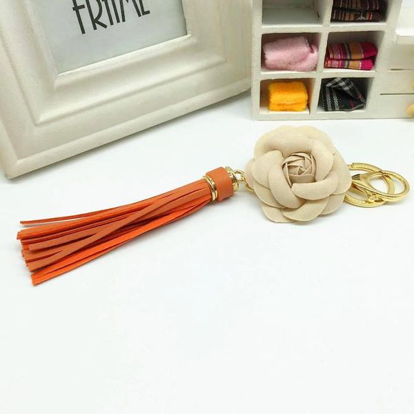 

new arrival camellia flower women leather tassel key chain golden fashion key ring women bag pendant car keychain eh627 h jlllwc, Silver