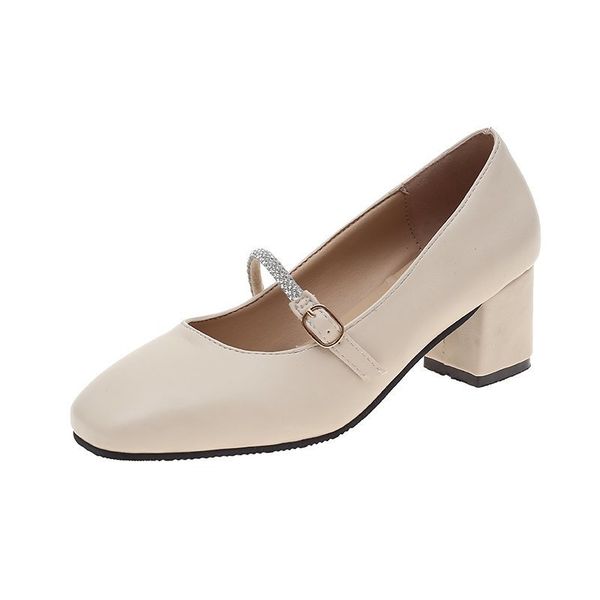 

2021 the new fashion crystal buckle high-heel pump ladies'shoes office square shoes woman leather bombs ygvi, Black