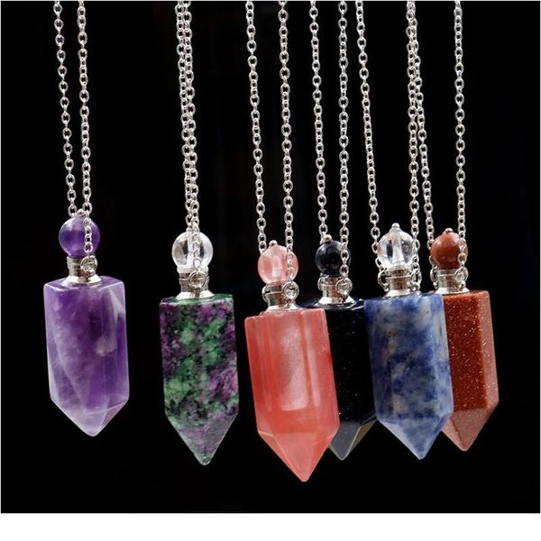 

natural crystal hexagonal perfume bottle pendant necklace fluorite pendant essential oil jar chain necklace natural qyljjk, Black