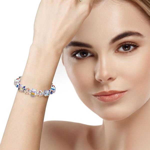 

luxurious cube crystal stone bracelet shines ab color fashion bracelet jewelry ladies party wedding accessories exquisite gift, Black