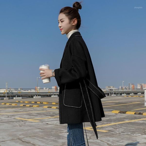 

quality long term stock] wool double-sided cashmere coat small fragrant women's short hepburn hair coat1, Black