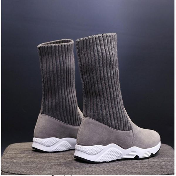 

2020 women snow boots flock stretch sock breathable platform plush fur booties suede warm shoes women winter, Black