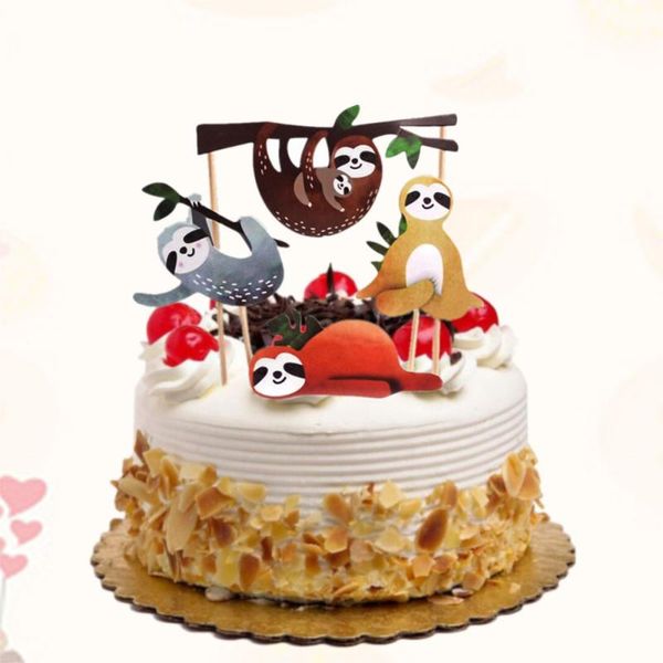 

4pcs sloth cake er set creative decor cake insert for birthday party festival