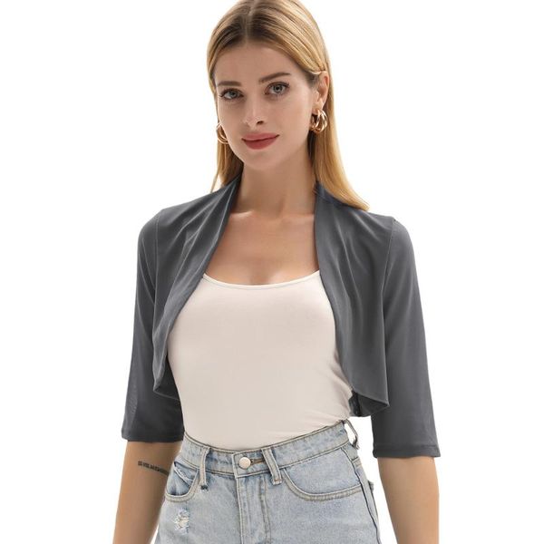 

women half sleeve cardigan plain shawl shrug cropped coat outwear summer, Black;brown