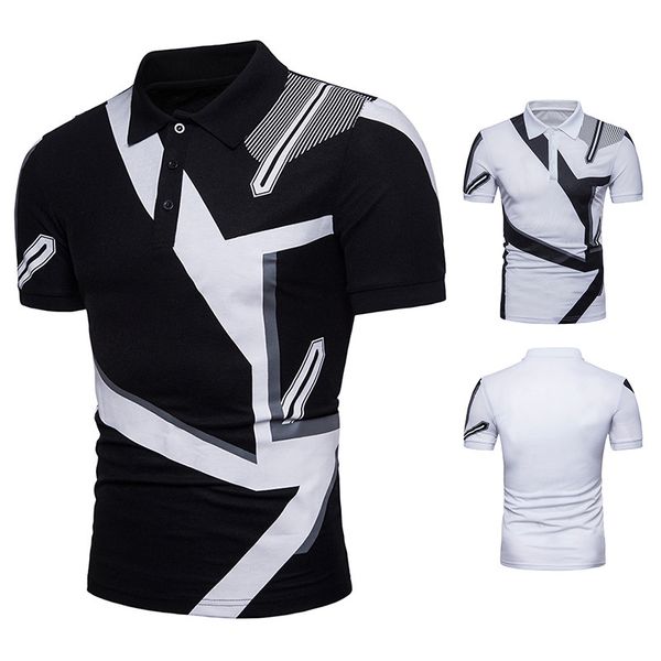 

new geometric printing men's european-size short sleeve shirt polo q71, White;black