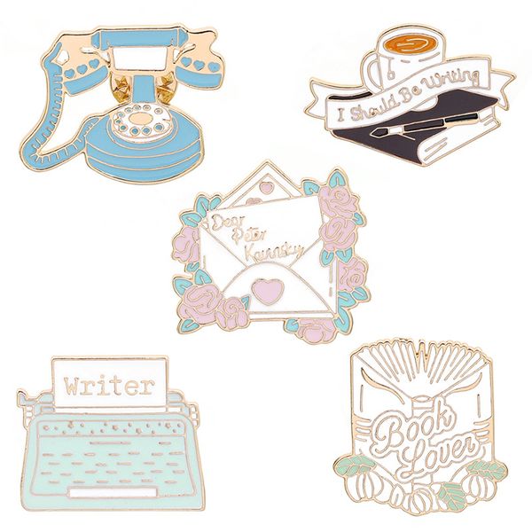 

creative note book enamel pin brooch christmas cartoon funny telephone gold plate brooches for women cute gift jewelry badge bag shirt pin, Gray