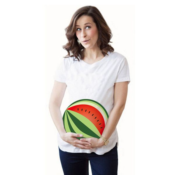 

summer pregnant maternity t shirts short sleeve casual pregnancy clothes funny for pregnant women marternity clothing tees lj201114, White