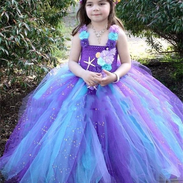 

girls peacock color glitter flower tutu dress kids crochet tulle dresses ball gown with hairbow set children party costume dress t200709, Red;yellow