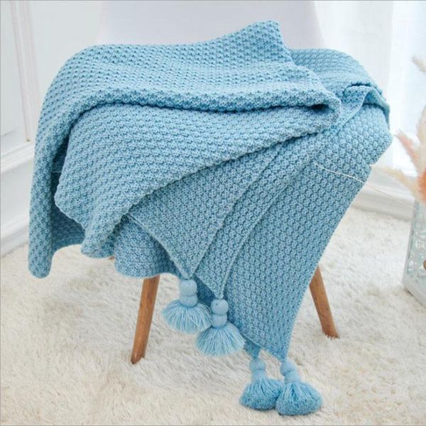 

blankets knitted thread blanket anti-pilling portable tassel for bed sofa travel airplane throw pograph props1