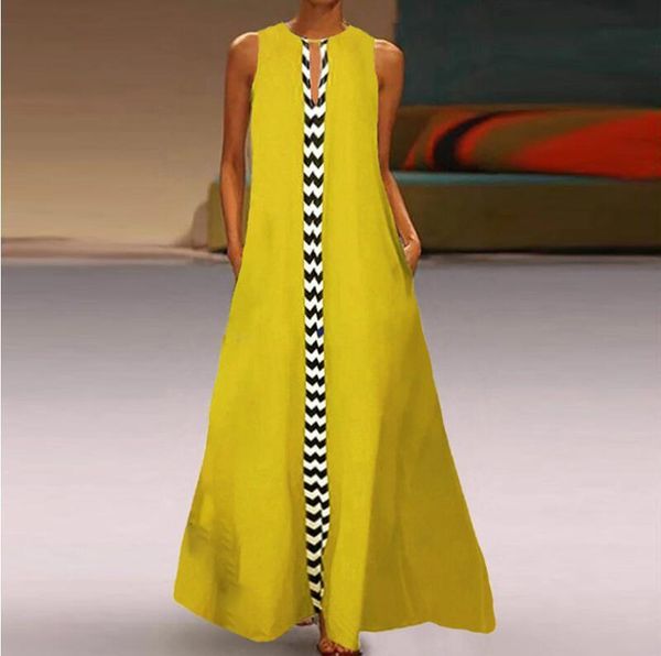 

vintage women's spliced sundress plus size printed maxi dress zanzea 2020 fashion summer sarafans tank vestidos female robe 5xl, Black;gray