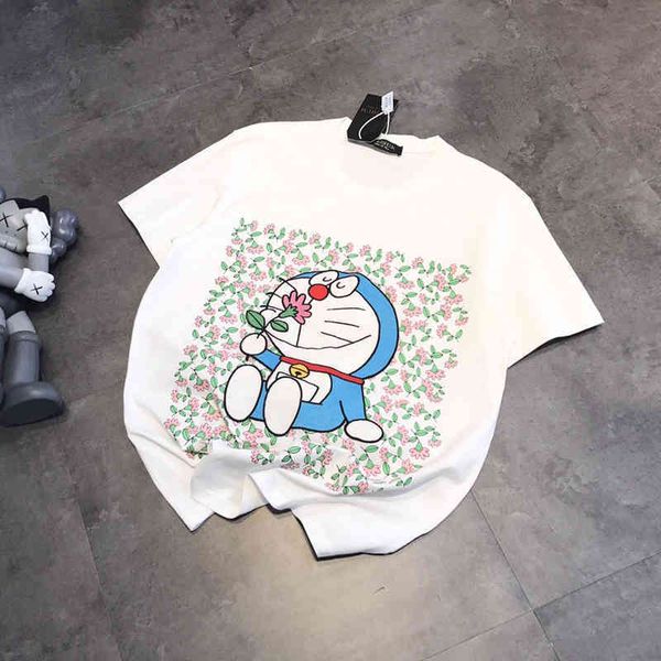 

2022 factory wholesale new korean versatile age reducing printing three-dimensional embroidery flower loose casual round neck short sleeve t, White