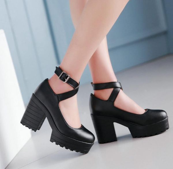 

boots women ankle high heels waterproof platform shoes woman booties plus size shoe chaussures femme zapatos mujer sapato k0150, Black