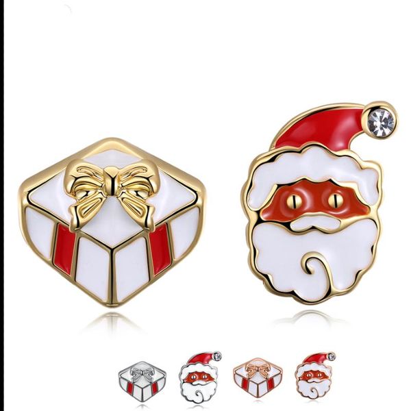 

stud pfhoo earrings for women 3 colors santa claus with christmas gift asymmetry cute earring fashion jewelry party, Golden;silver