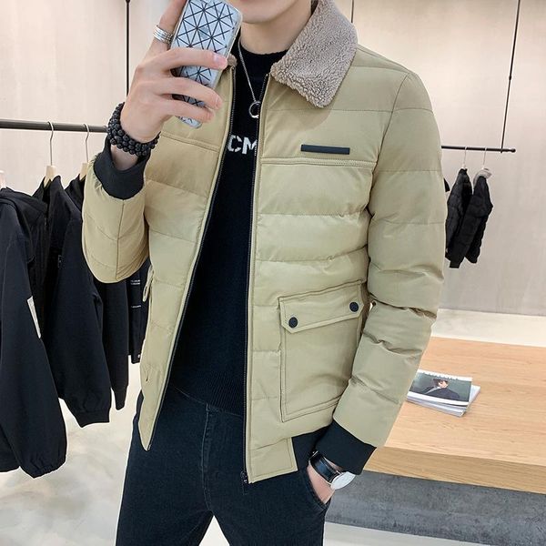 

winter new men down cotton-padded jacket lapel clothes coat cultivate one's morality short handsome with thick, Black
