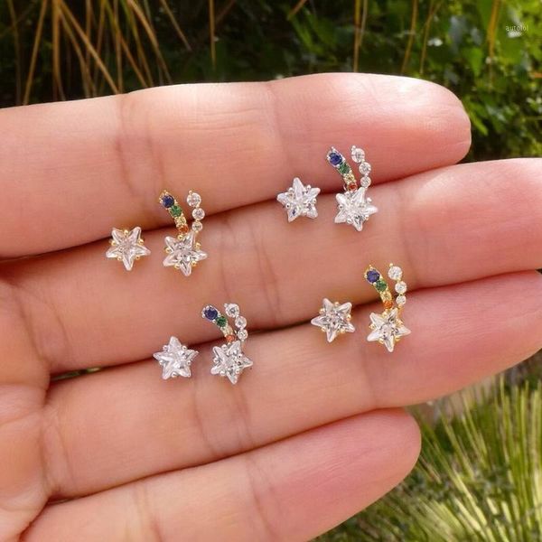 

2020 christmas gift new jewelry single stone simple star shooting star stud earring for girl1, Golden;silver
