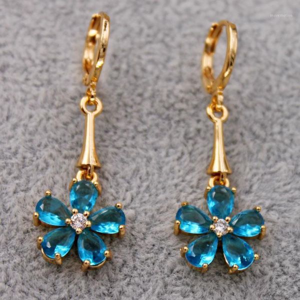 

bohemian statement earrings for women's earrings gold filled dangle drop flower earring blue zircon jewelry for party wedding1, Silver