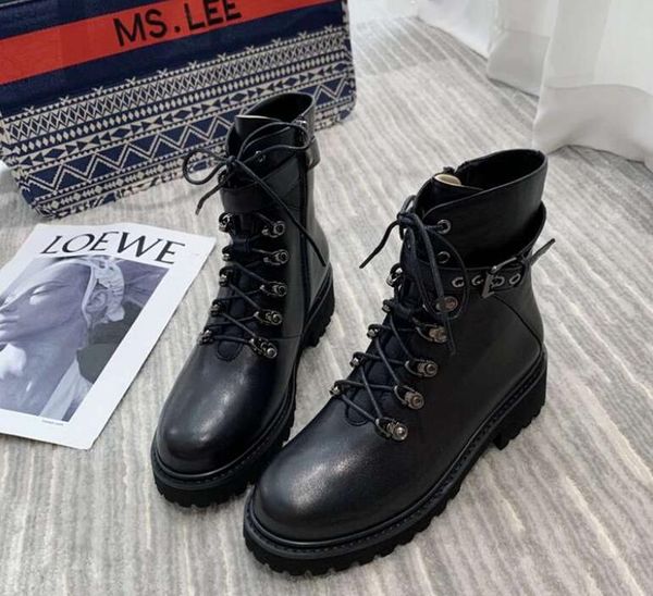 

brand new womens ankle square heel round toe knight winter genuine leather wearproof lace up booties size 35-40, Black