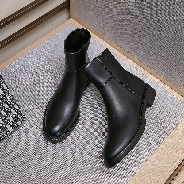 

2021 new round toe all match ankle autumn winter women shoes cow leather slip on short boots size 34-39 lics, Black