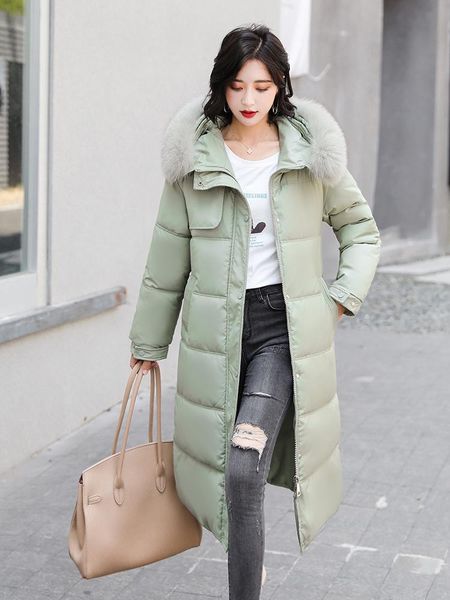 

ailegogo new winter women faux fur hooded long cotton coat casual loose thick warm parka windproof snow jacket with belt outwear, Black
