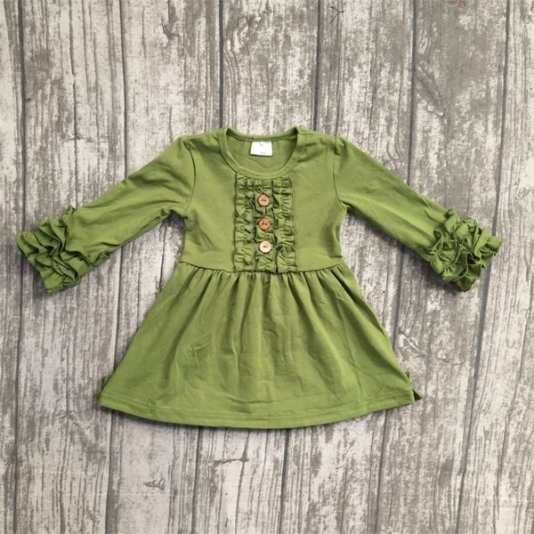 

fall/winter baby girls children clothes cotton long sleeve dress multy solid color ruffle mustard oliver green boutique outfits y200325, White