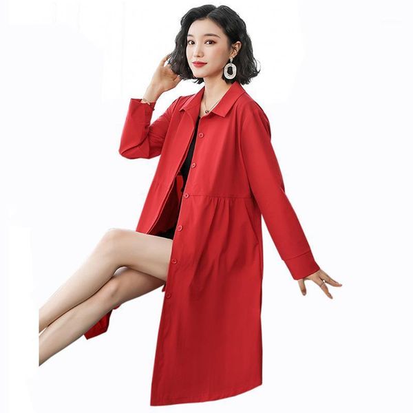 

women's single breasted trench fashion turn-down collar loose medium and long section outwear casual large size trench women1, Tan;black