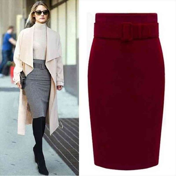 

fashion autumn winter style cotton plus size high waist saias femininas casual midi pencil skirt women skirts female de, Black
