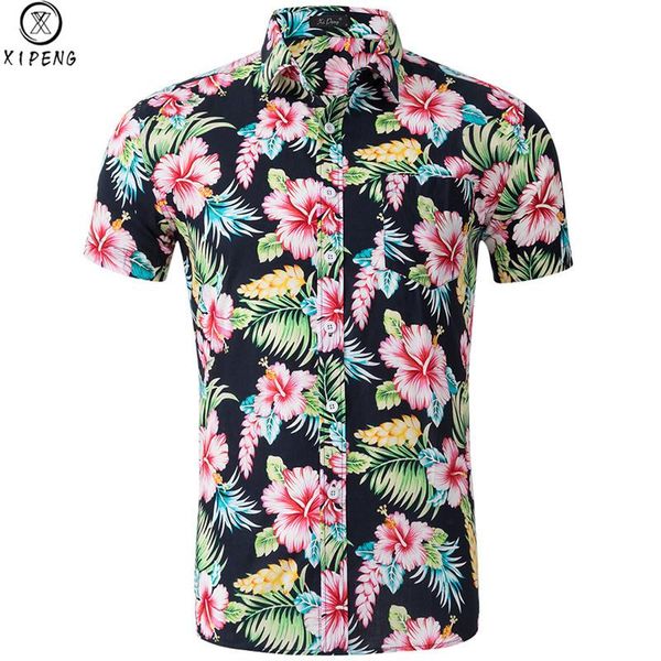 

men's casual shirts summer 2021 hawaiian shirt short sleeve mens dress slim fit camisa masculina hawaii male flower print, White;black