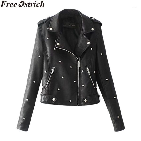 

women leather rivet motorcycle jacket casual long sleeve zip solid color jacket plus size womens large pocket casual coats1, Black;brown