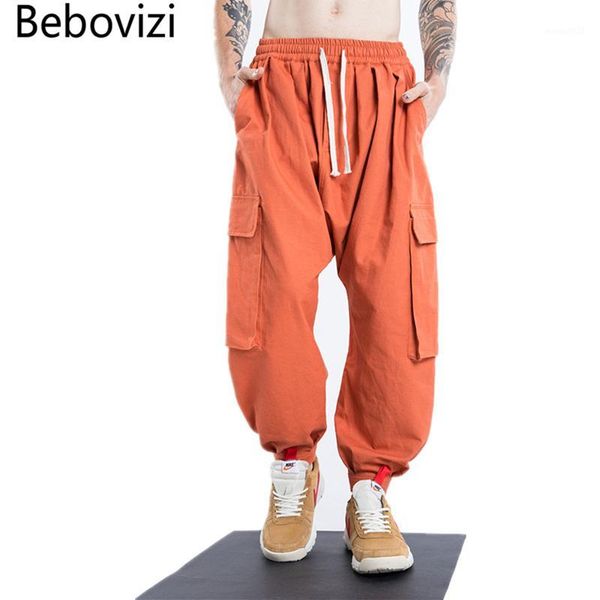

men's pants bebovizi brand 2021 style men's streetwear trousers pockets comfort lanterns hip hop baggy joggers harem pants1, Black