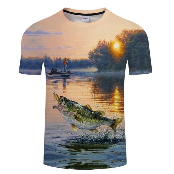 

2018 new style casual digital fish 3d print t shirt men women tshirt summer short sleeve o-neck &tees asian size t-shirt, White;black